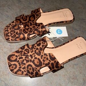 a new day Leopard Print Open-Toe Slide Sandals - Brown/Black